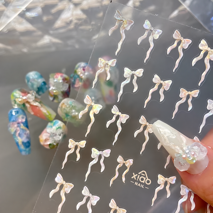 Xiao A - Iridescent Shell Bow Nail Sticker