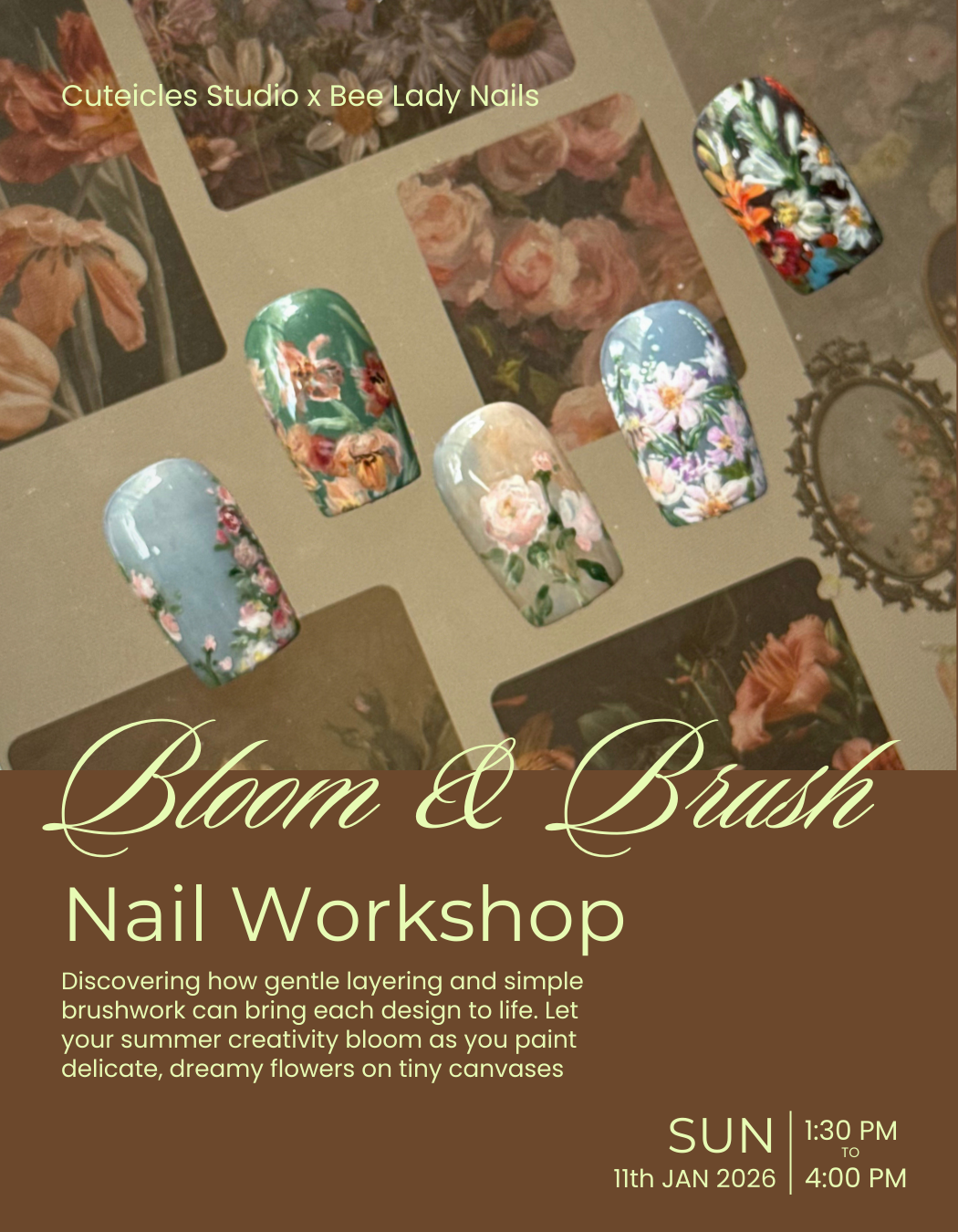 Bloom & Brush Nail Art Workshop -  Sunday 11 Jan 2026 · 1:30–4:00 PM