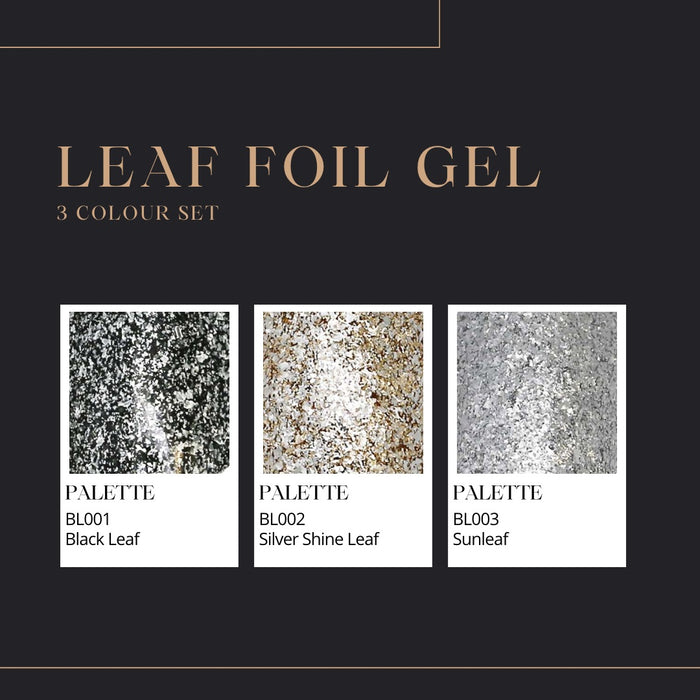 Leaf Foil Gel Set 3 Colours - Black + Silver + Champagne