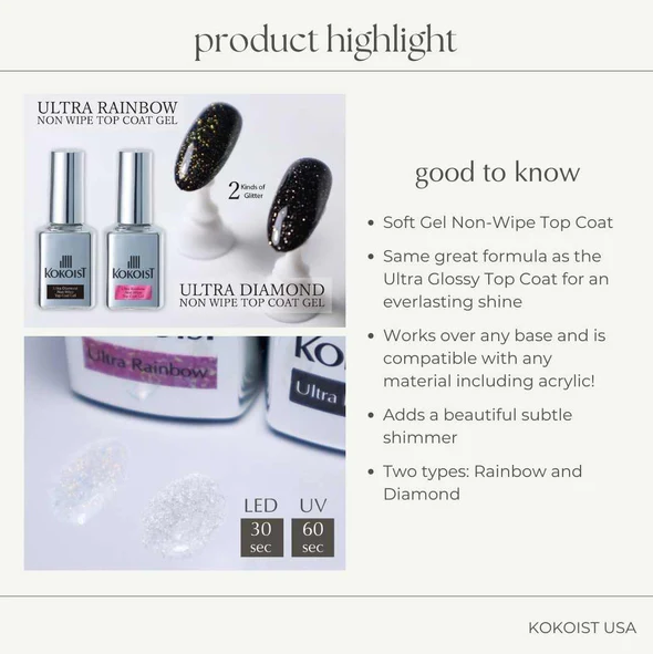 (Pre-Order) KOKOIST Ultra Diamond/ Rainbow Non Wipe Top Coat 15ml