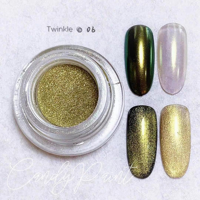 Candypaint - Twinkle T06 Chrome + Magnet Powder 2 in 1 (Yellow Green Galaxy) 1g - Bee Lady Nails & Goods