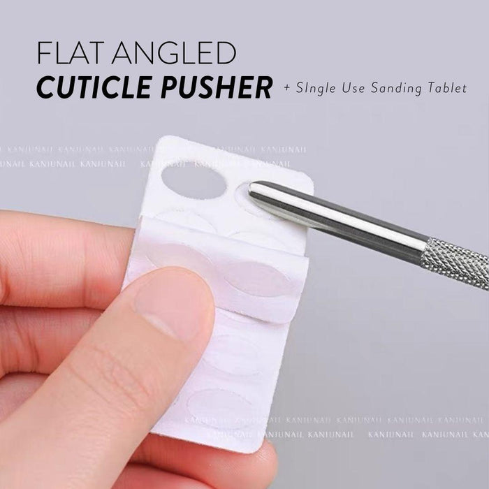 Flat Angle Cuticle Pusher + Single Use Sanding Tablet - Bee Lady Nails & Goods